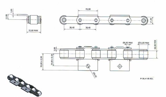 Цепь 38,4 GRIMME (200PZ с соед.зв) SE75-20  SE75-30/40 095.00084 200 роликов / 99 пластин